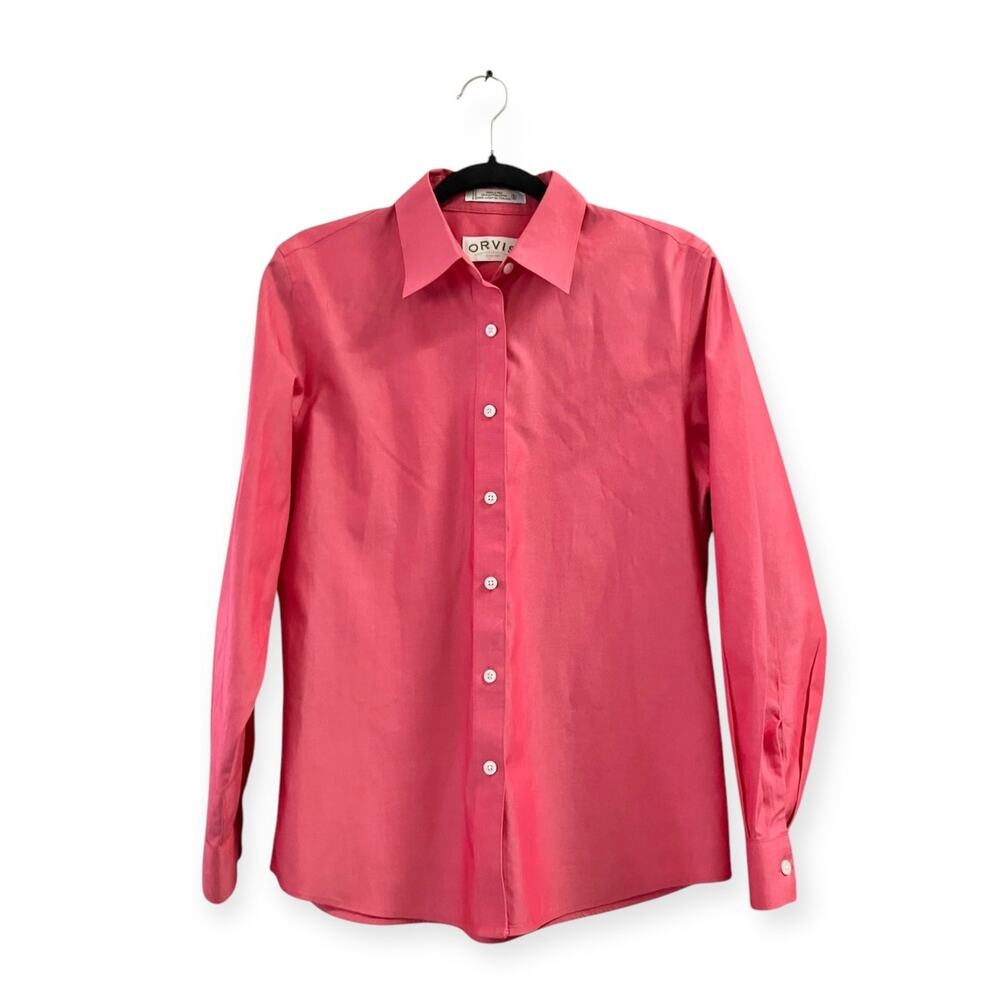 Orvis Women's Pink Button-Up Wrinkle Free Long Sleeve Shirt Classic Outdoor SZ 8